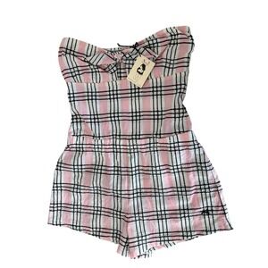 Morgan Lane Pink Plaid Strapless Romper Jumpsuit Bow Detail M